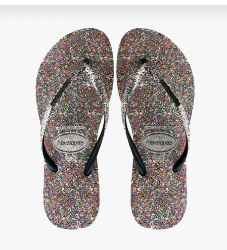 Havaianas Flip Flops Carnaval Black Sparkle Glitter Confetti