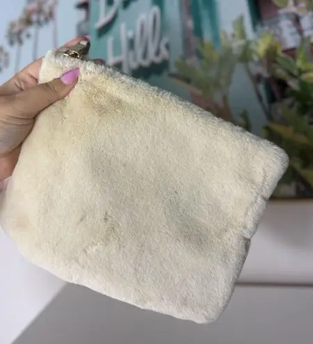 Castro Cream Off White Soft Faux Fur Clutch Wristlet Bag 10.5" x 8" Zip Closure