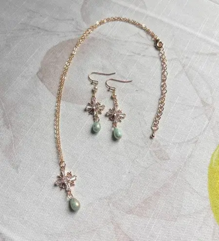 Czech Glass Cross Shape Mint Gold Robin Egg Speckled Hoop Casual Jewelry Set Blue