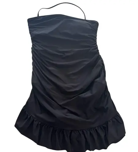 J.Crew Black Ruffle-Trim Ruched Bandeau One-Piece Dress Swimsuit Size 12