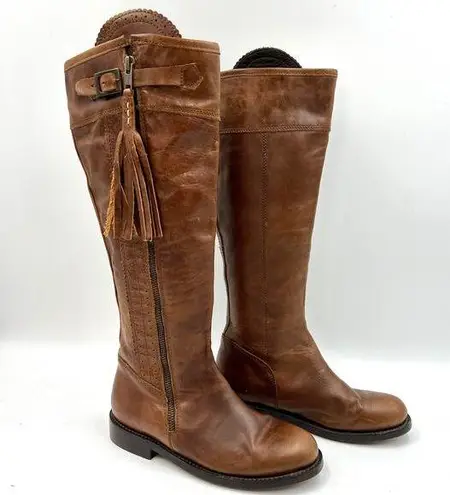 Anouk Riding Leather Knee High Boots Tassels Pirate Western Brown Size 6