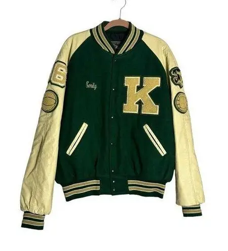 Holloway The Original Varsity Jacket Wool Leather Green Yellow Gold Size XL