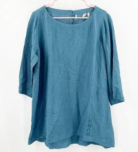 Soft Surroundings Tunic Top Size Large NWOT Oceo Gauze Mallard Blue 3/4 Sleeve