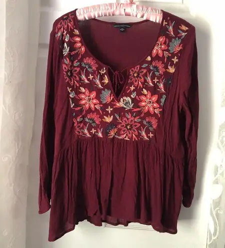 American Eagle outfitters cotton blended embroidery babydoll blouse top, size L