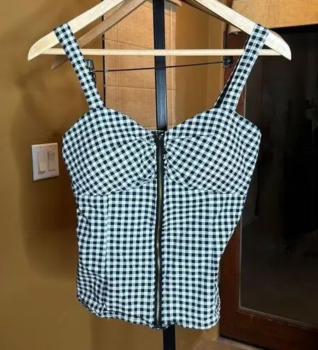 Liberty Love Black & White Plaid Front Zip Cropped Tank Top Size Medium