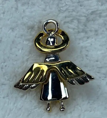Angel with Wings and Halo Pin Brooch Pendant Silver and Gold Tone Metal