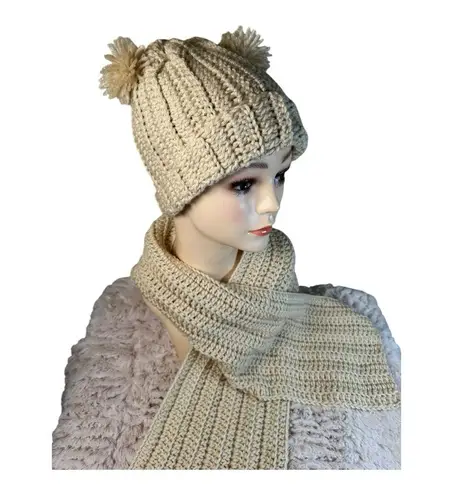 Handmade Bright Beige/ cream Crochet Hat & Scarf Set – Cozy & Stylish adult size