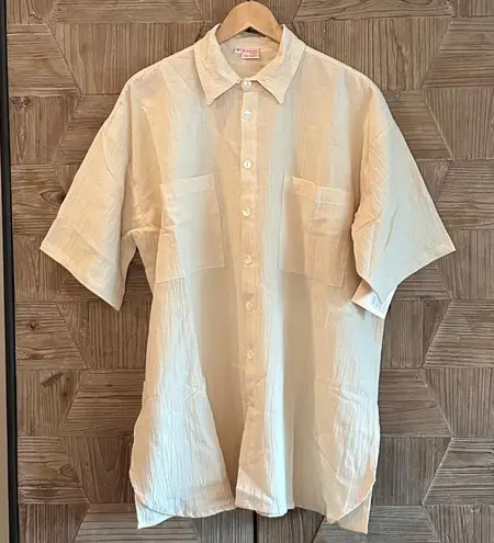NWT B’Gauze Women's Button Up Shirt Size L/XL Beige Short Sleeve Oversized Size L - Image 1