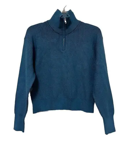 Revolve Stitches & Stripes Eva Half Zip Ribbed Sweater Sweatshirt Size XL Blue