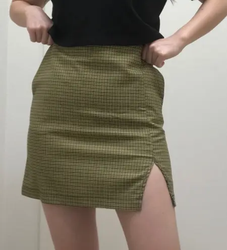 Urban Outfitters UO Darren Notched Pelmet Yellow Houndstooth Mini Skirt Sz S