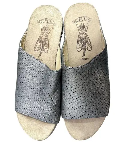 Fly London Whin Wedge Sandals Clogs Silver Metallic Size 41 (10-10.5) Minimalist