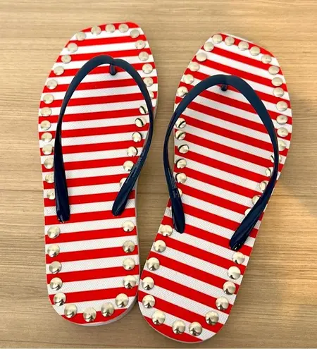 New Hand Made Red and White Striped Flip Flops Size 9