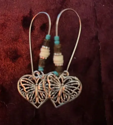 Handmade Silver Heart w/ Butterfly Turquoise and White Beads New