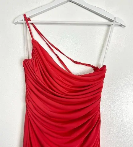 Katie May Winnipeg One Shoulder Ruched Knit Gown in Coral Size Large