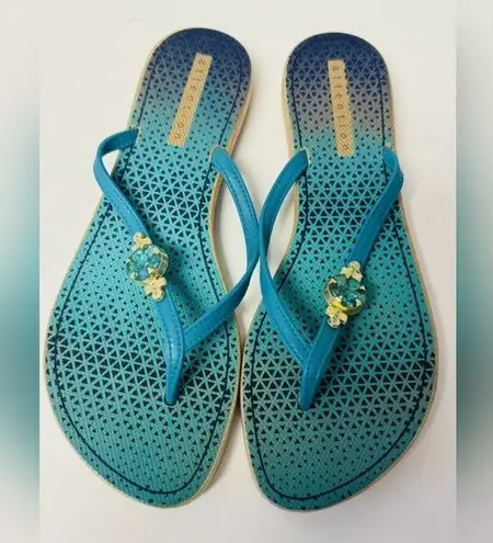Attention Womens Flipflops Blue Size 38/8 Made In Brazil