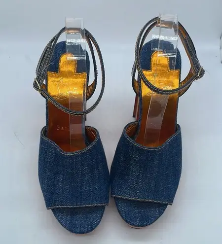 Christian Louboutin Mira Colunata 120 Denim Platform Wedge Sandal Heels 39