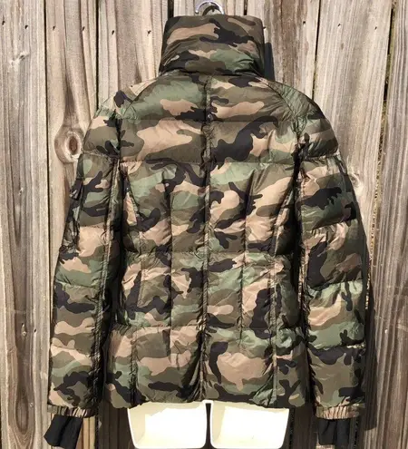 SAM. Medium Camo Jacket Puffer Down Bomber Freestyle Zip Quilted Green Brown Tan