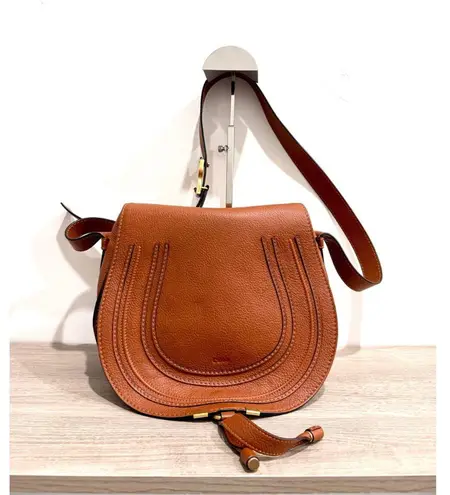 Chloé Chloe Marcie Medium Grained Leather Saddle Crossbody Bag Tan