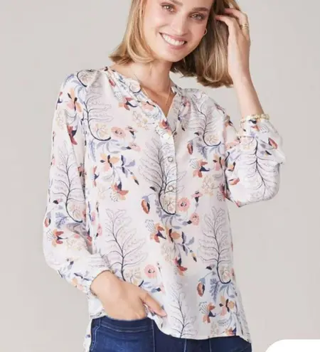 Spartina 449 100% Silk Tunic Blouse Dusty Blues & Rusty Pinks XS