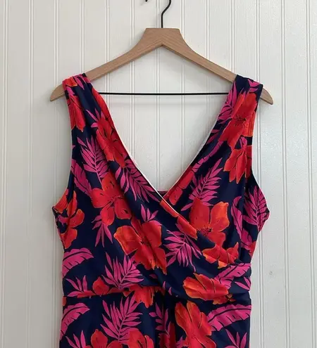 LANDS END Tummy Control Surplice Wrap Swim Dress One Piece Swimsuit Size 18 Blue