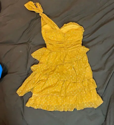 Yellow One Shoulder Ruffled Mini Dress Size S