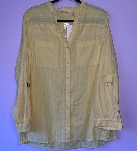 Soft Surroundings NEW L Primavera Tunic in Golden Haze Yellow Button-Up Blouse