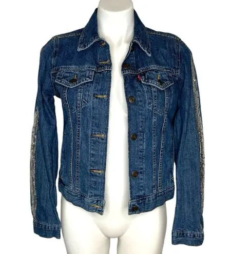 Levi's  Original Trucker Silver Sequin Lola Blue Denim Jacket Size Medium