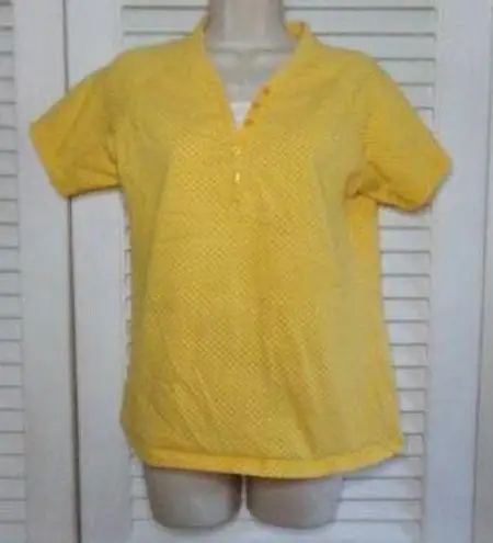 kim rogers  gold/white polka top 2 piece look knit top M button trim