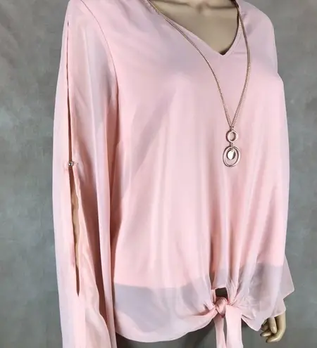 Thalia Sodi Pink Long Sleeve Chiffon Blouse with Necklace MEDIUM