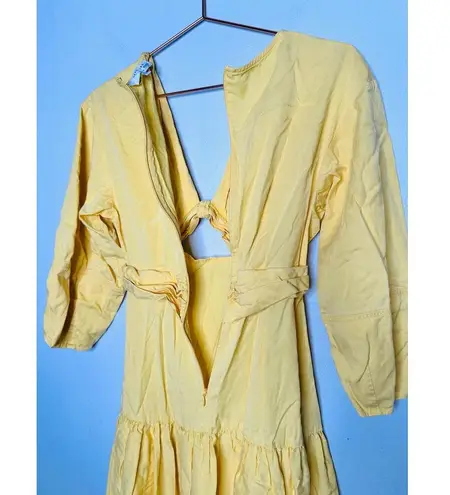 Derek Lam COLLECTIVE Yellow V-Neck Hourglass Twist Front Tiered Mini Dress 36