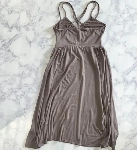 LA Made New Criss Cross Double Strap Wrap Asymmetric Mini Dress Taupe