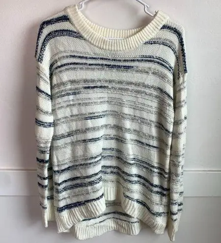 Calvin Klein Jeans  Cream, Blue, & Gray Striped Crew Neck Sweater