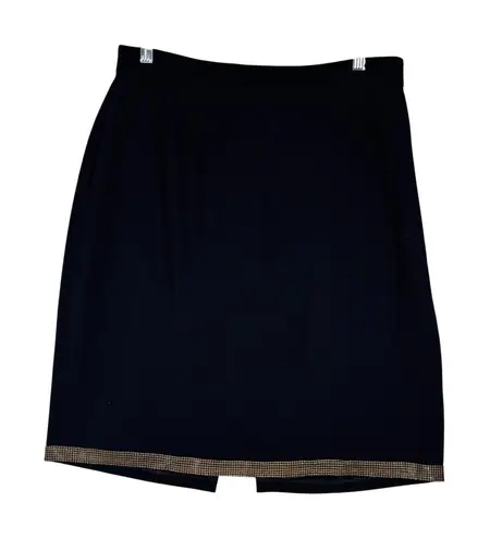 Elie Tahari Pencil Skirt Rhinestone Trim Size 8 Career Wear Party Black Neutral