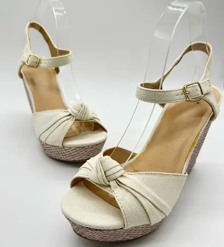 Delicious Sandal Womens 10 Cream Sue Ankle Strap Knot Espadrille Wedge Sandal
