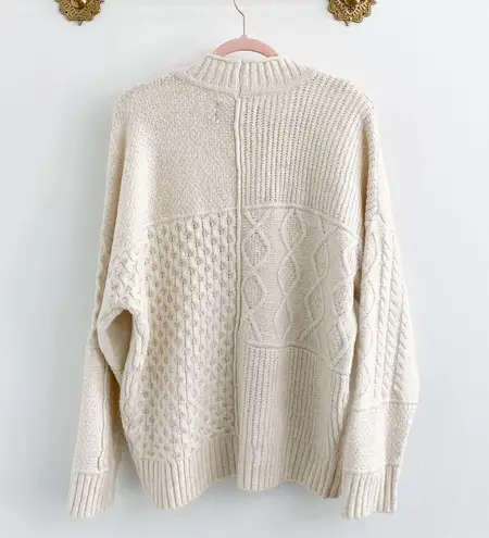 American Eagle Cream Fall Patchwork Mock Neck Sweater