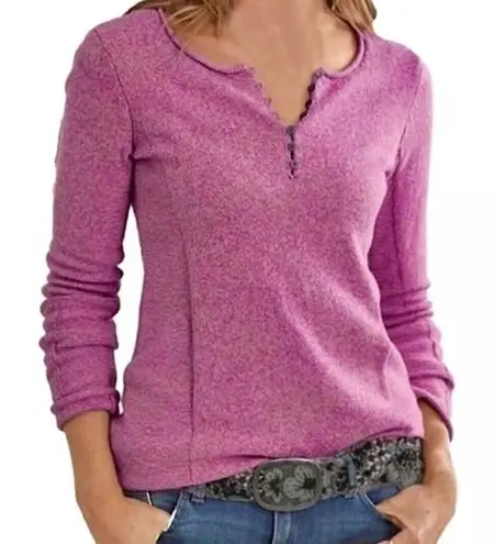 Sundance Homestead Henley Top Women’s Size XL Rose Pink Silk Cotton Long Sleeve