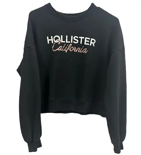 Hollister  California Black Crew Neck Long Sleeve Cropped Sweatshirt Womens Large