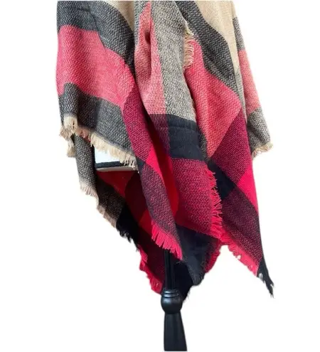 Oversized Plaid Fringe Warm Cozy Winter Fall Scarf Red Black Tan