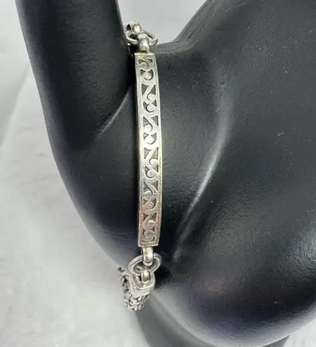 Jared Sterling Silver Block Woven Toggle Close Bracelet with Stamped Charm