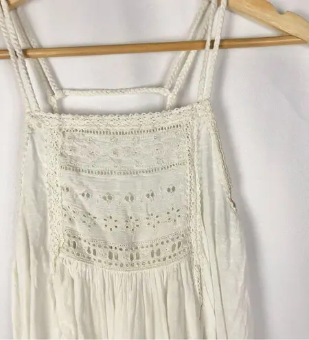 American Eagle  AEO White Embroidered Bust Square Neck Boho Tank Top S