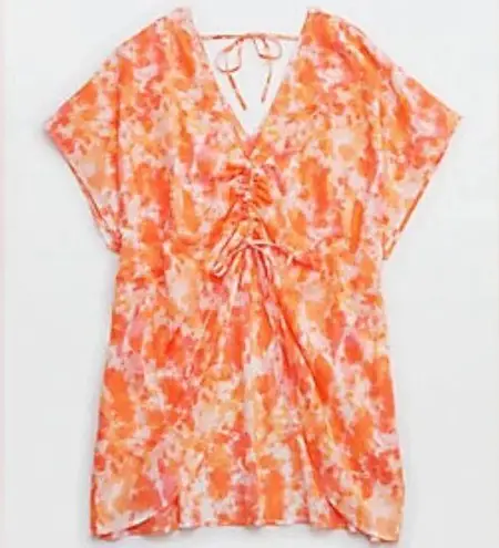 Aerie  Swim Cover Up Beach Pool Colorful Orange Pink Hand Dyed Look Vacation L XL