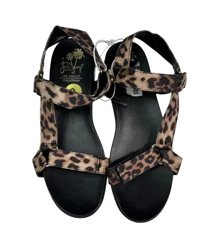 Jelly Pop Black & Leopard Print Platform Comfort Sandals NWT Velcro Close Size 9