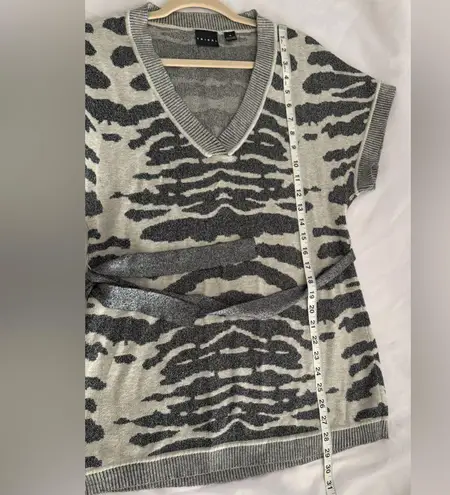 Tribal Sweater Dress Womens M Silver Gray Zebra Print Belted Tunic Top Size M