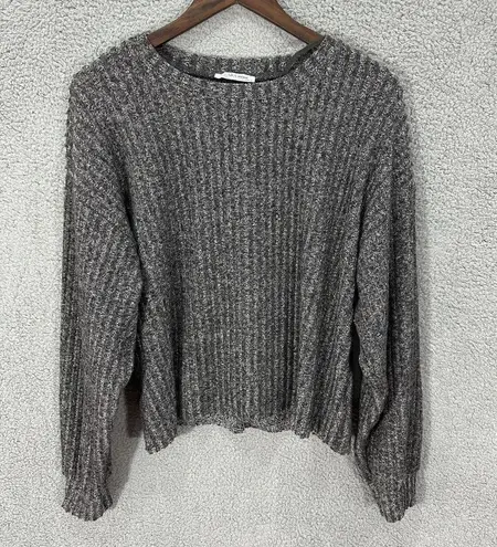 Zara trafaluc sweater womens medium gray balloon sleeve ribbed knit oversized