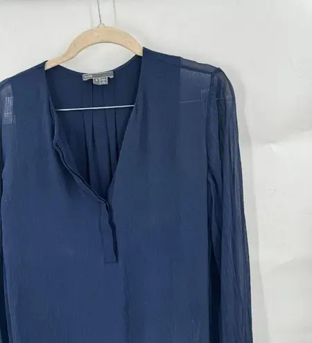 Vince  Dress Women Small Navy 100% Silk Long Sleeve Short V Neck Minimalist