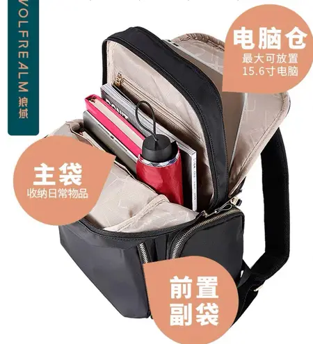 Black Nylon Backpack with Gold Hardware