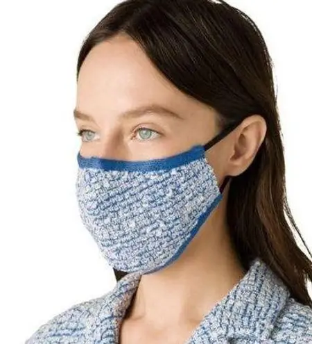 St. John ππ Boucle Ribbed Knit Face Mask ~ Blue & Ecru Print NWT