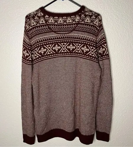 Next Womens Size L Wool Blend Fair Isle Red Cream Knit Sweater Dress Long Sleeve