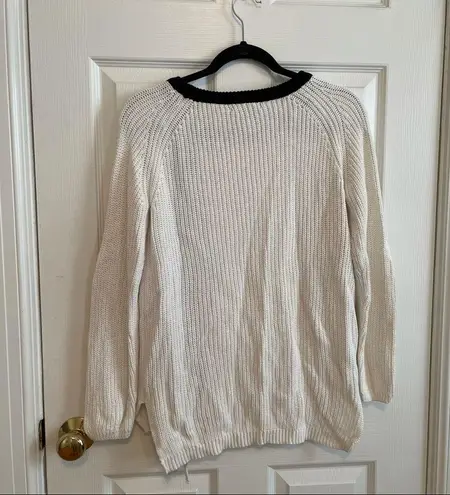 Grace Elements Black and White Lace Up Stitch Detail Sweater Size Medium