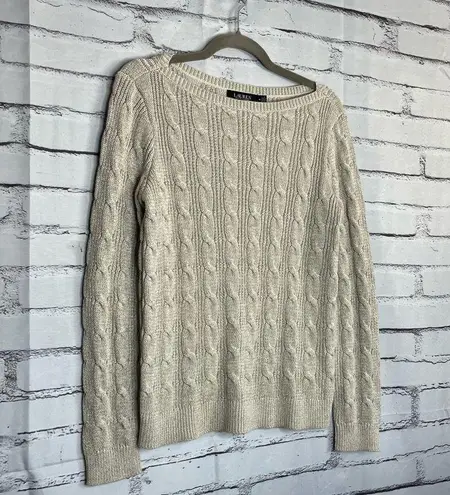 Lauren Ralph Lauren Black Label Cable Knit Cream Sweater Preppy Fall M Vintage Size M
